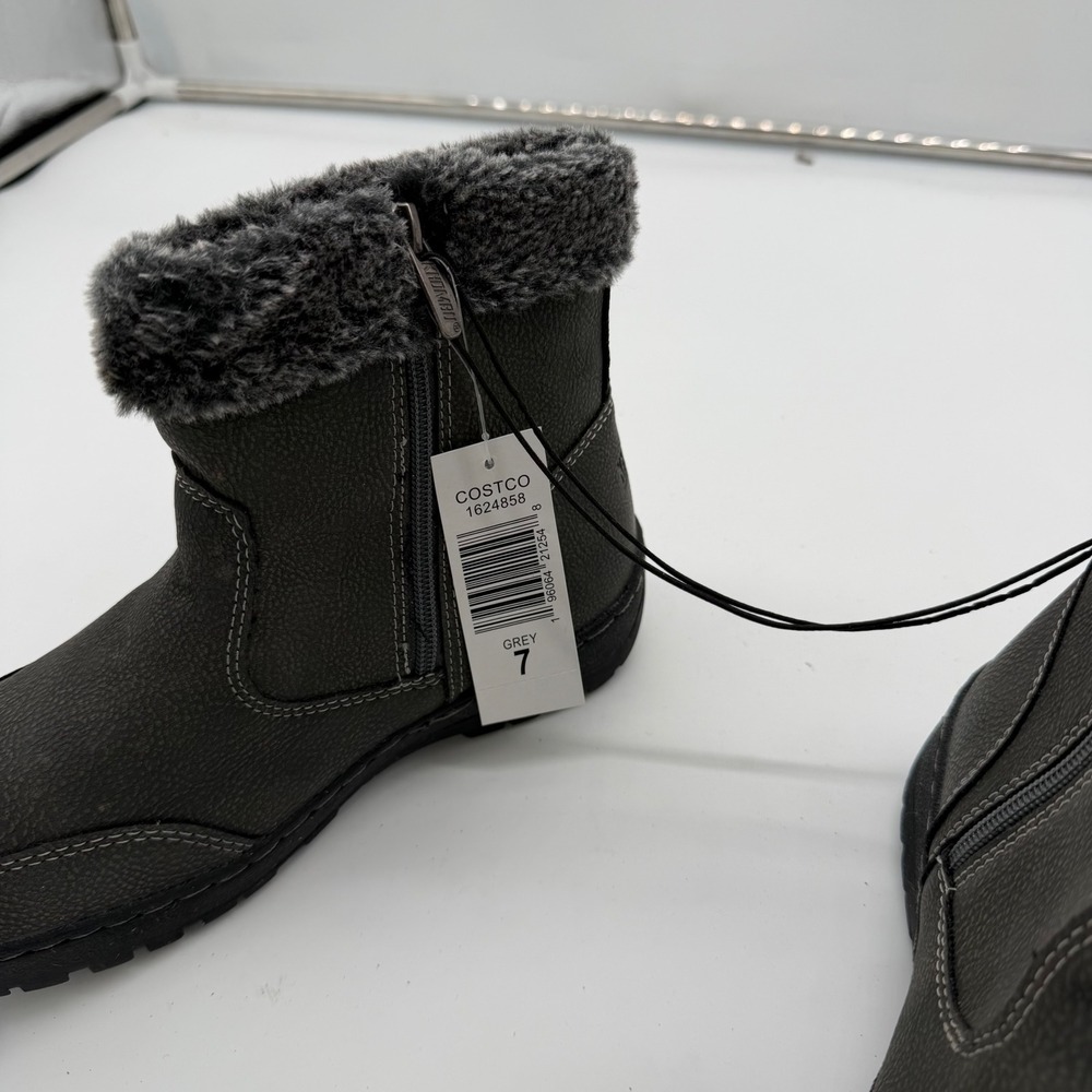 Khombu Addison Grey Faux Fur Trim Winter Ankle Boots Womens Size 7 1624858 NEW - Picture 4 of 8